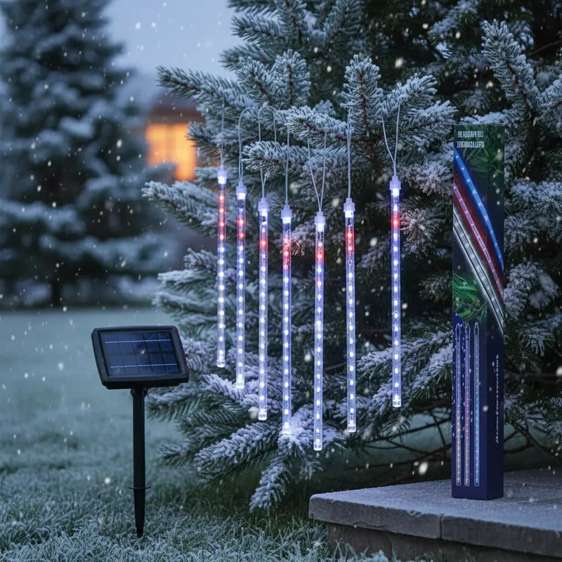 Luces Lluvia De Meteoritos Tubo Solar Led Guirnalda Exterior Azul