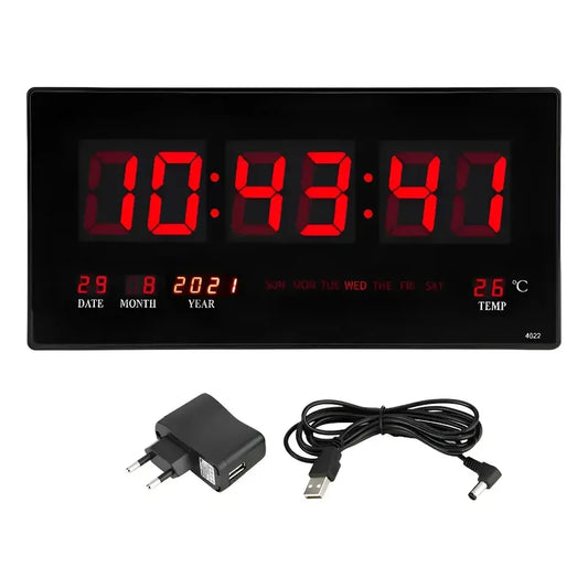 Reloj Digital Led Pared Temperatura Fecha Español Negro Sencillo