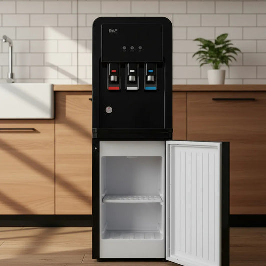 Dispensador De Agua Eléctrico Grande 3 En 1 Con Mini  Nevera Negro
