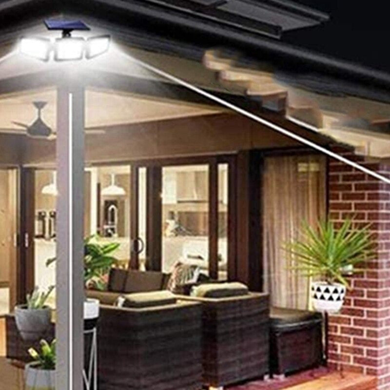 Foco Led Solar 3 Cabezas Giratorias Sensor Movimiento 103led Negro