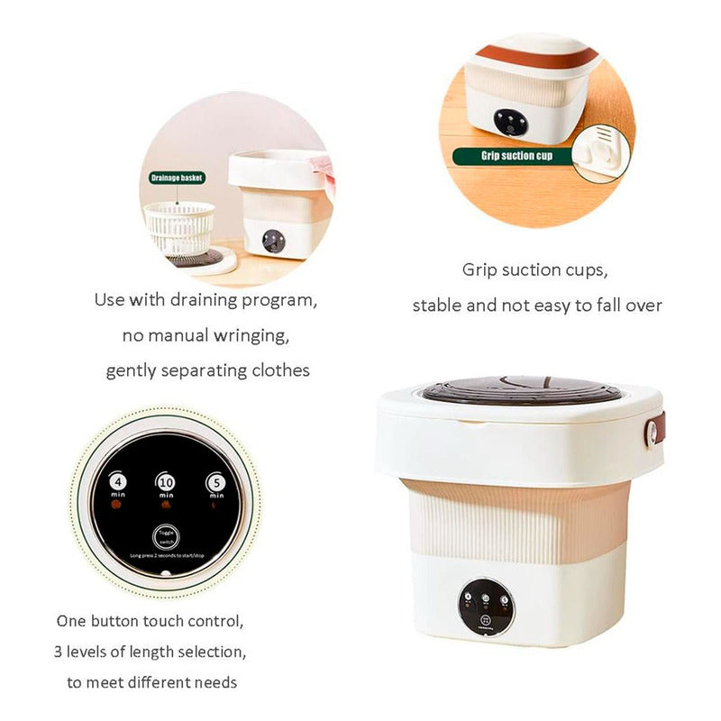 Mini Lavadora Portátil Plegable Personal Hogar Elegante Blanco