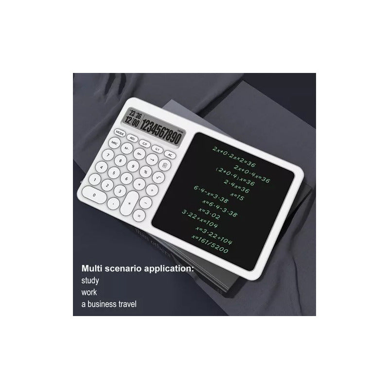 Calculadora 28 Teclas Con Bloc De Notas Lcd Tactil + Lapiz Blanco