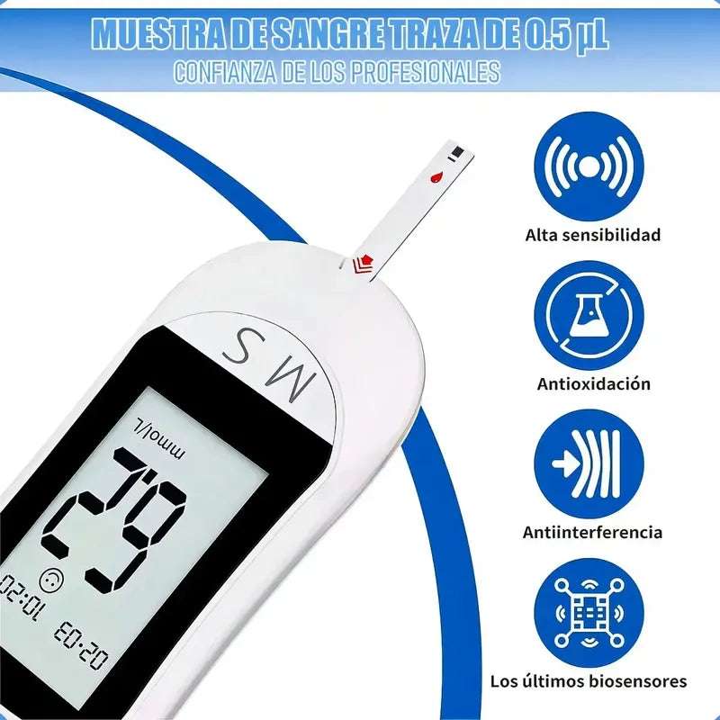 Glucómetro Digital Tecnohogar Con 50 Tiras Y Lancetas Para Medir Glucosa En Sangre Gris