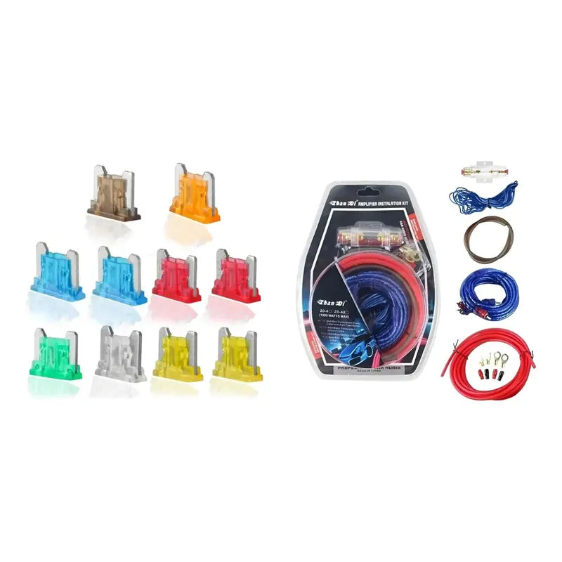 Kit Eléctrico: Micro Fusibles Auto 12/24v 5a-30a + Cables Amplificador 1500w Subwoofer
