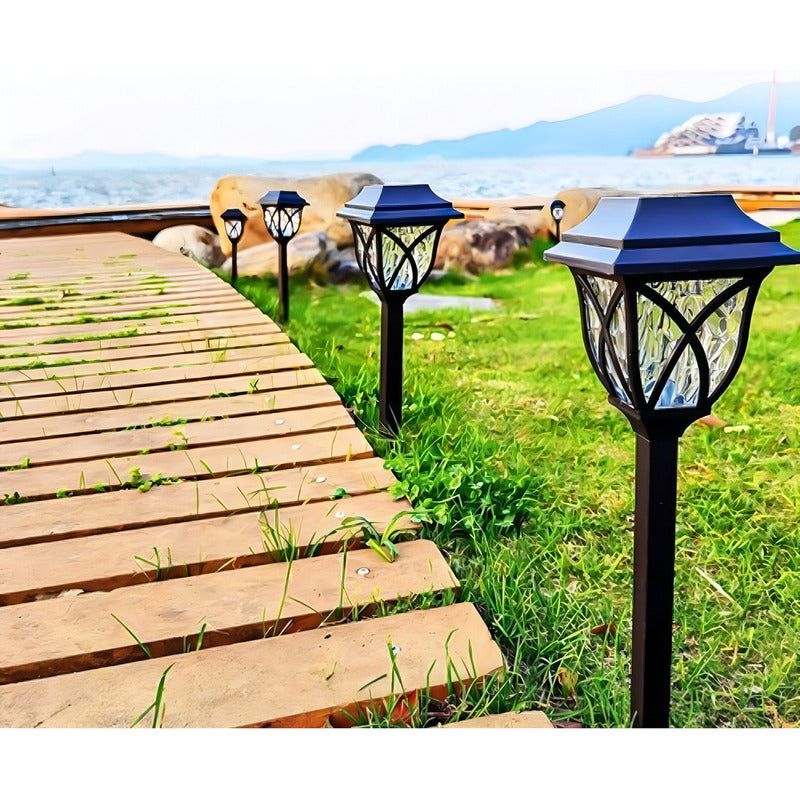 Farol Solar Negro 6 Luces Frías Exterior Jardín Inalámbrico Tecnohogar