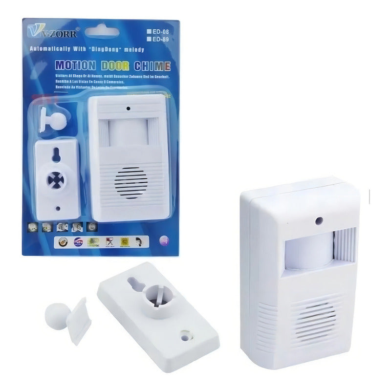 Timbre Inalámbrico V-zorr Sensor Movimiento 2 Melodías Cobertura 2m Blanco