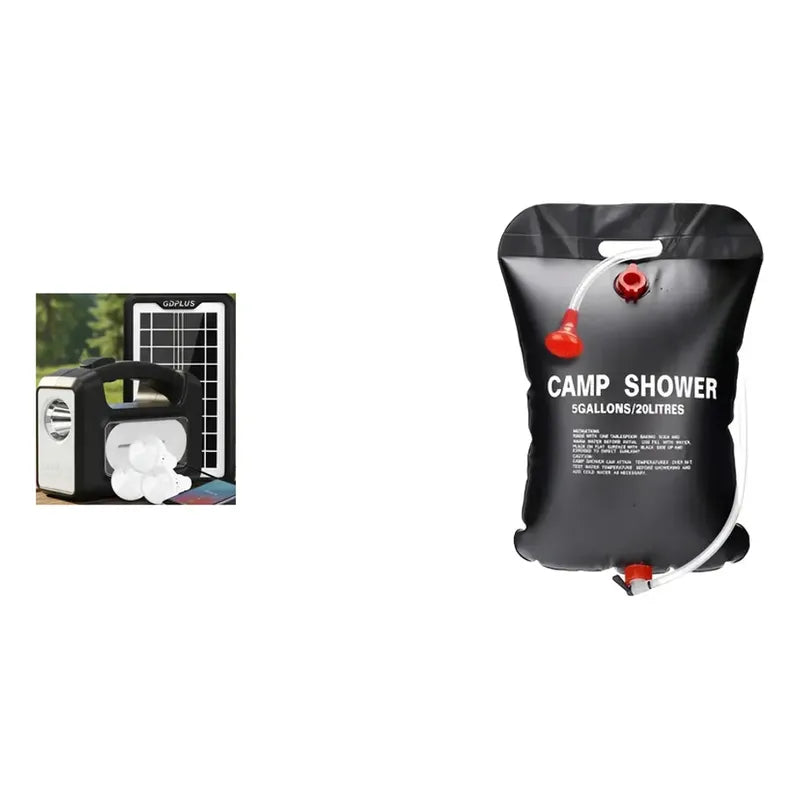 Kit Outdoor: Luz Emergencia Solar Usb + Ducha Portátil Solar 20l Compacta