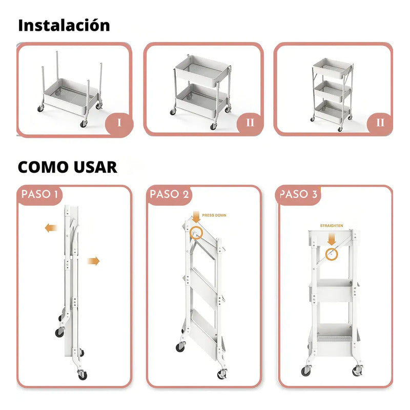Cajones Con Ruedas Plástico Repisa Móvil Organizador Rosa