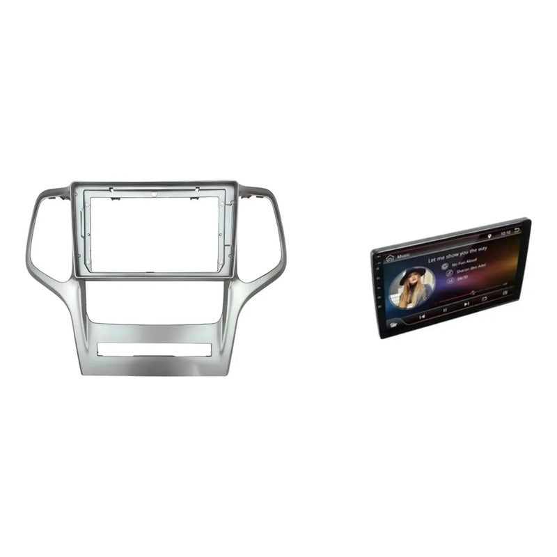 Kit Multimédia: Bisel Adaptador Radio Jeep Grand Cherokee 2008-2012 Plateado + Pantalla Táctil 9'' Gps/wifi