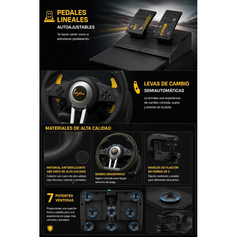 Volante Para Juegos 3 Por 1 Timon Palanca Pedales Pxn V3 Pro Negro