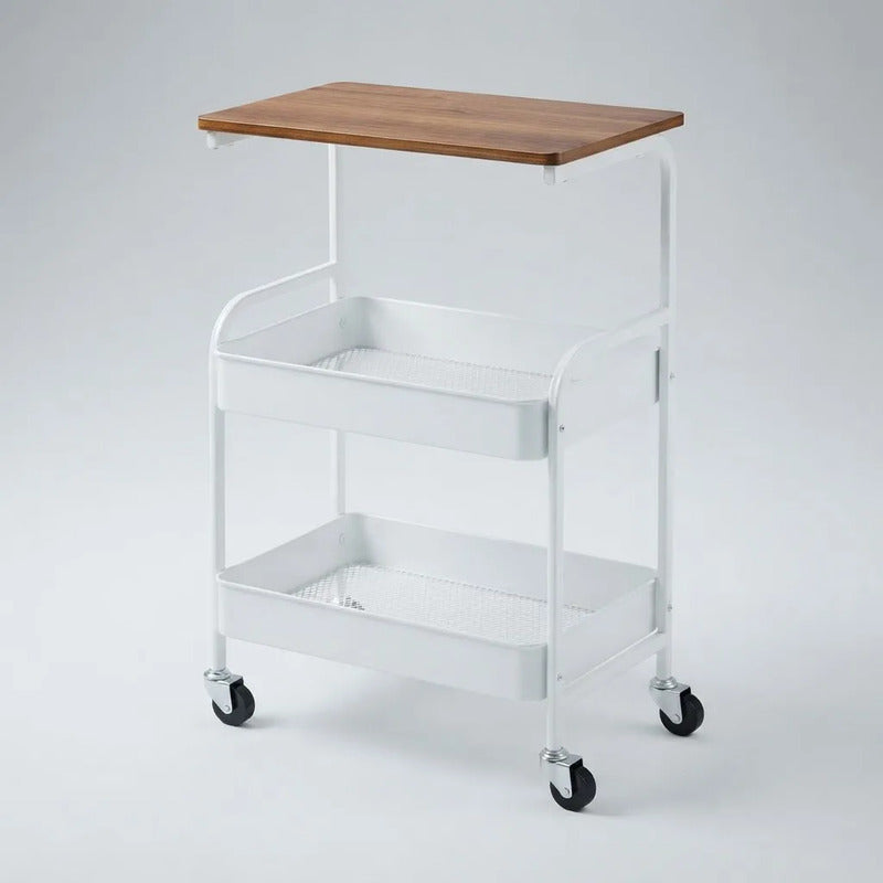 Carrito Organizador Metalico Con Ruedas Y Tapa De Madera Blanco