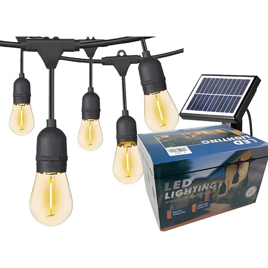 Guirnalda Solar Led 10 Metros Panel Solar Con 10 Ampolletas Led Luces Cálida
