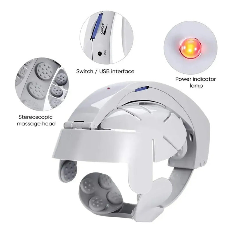 Casco Masajeador Eléctrico Para Migraña Relajacion Cabeza Gris