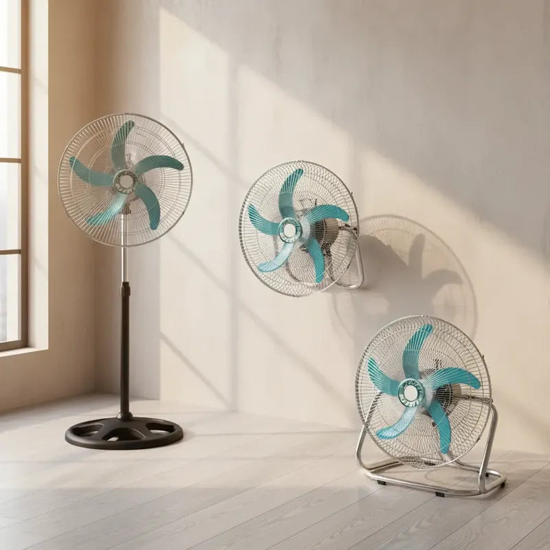 Pack X4 Ventiladores De Pie Silencioso 150w Giro 360° 50/60hz Negro Azul Metal 5