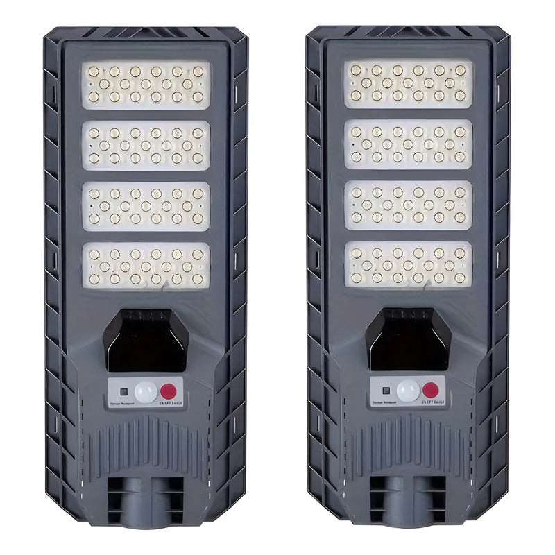 Pack 2 Foco Solar 400w Recargable Ip65 Sensor De Movimiento Negro Blanco Frío