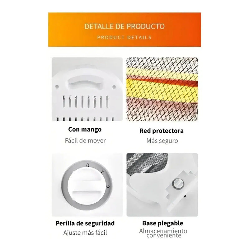 Calefactor Estufa Halógena De Cuarzo Bajo Consumo Para Hogar Oficina Dormitorio Calentador Eléctrico Portátil... Blanco