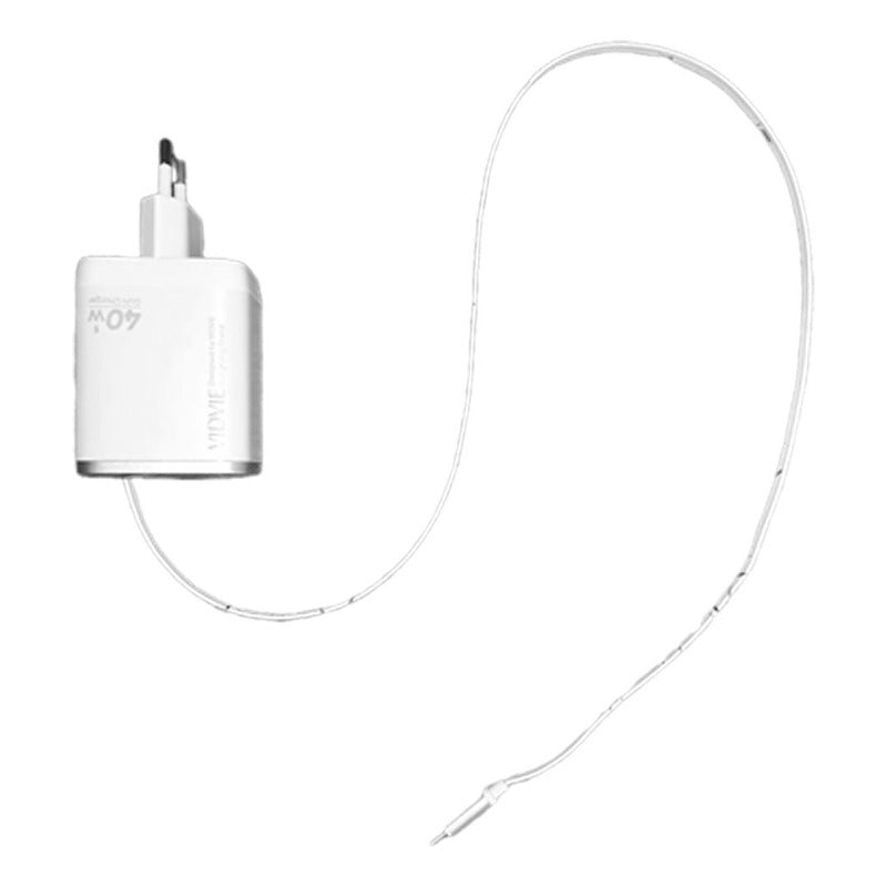 Cargador Carga Rapida Con Cable Retractil  + 2 Puertos Blanco