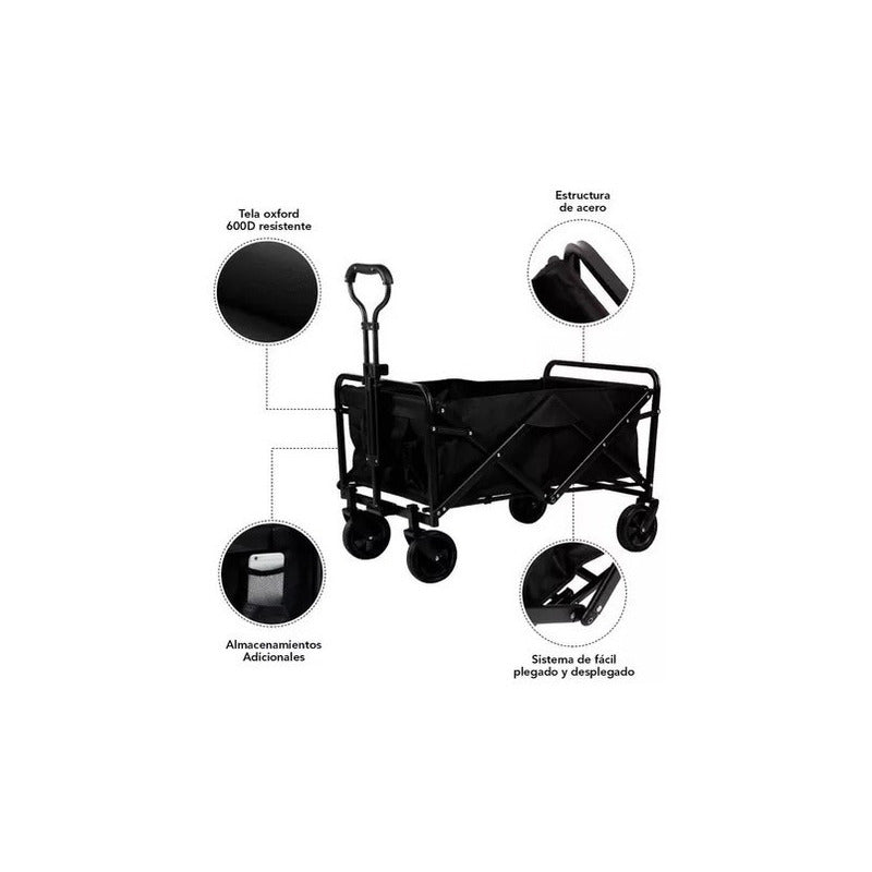 Carrito Multiproposito Compras Camping Plegable Ruedas Negro