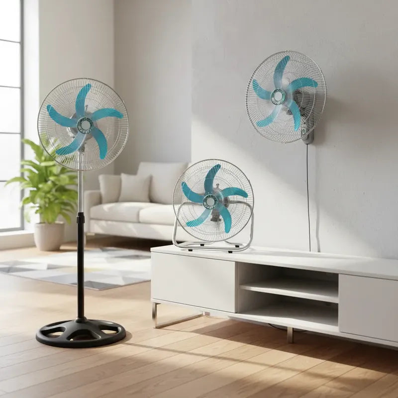 Pack X4 Ventiladores De Pie Silencioso 150w Giro 360° 50/60hz Negro Azul Metal 5