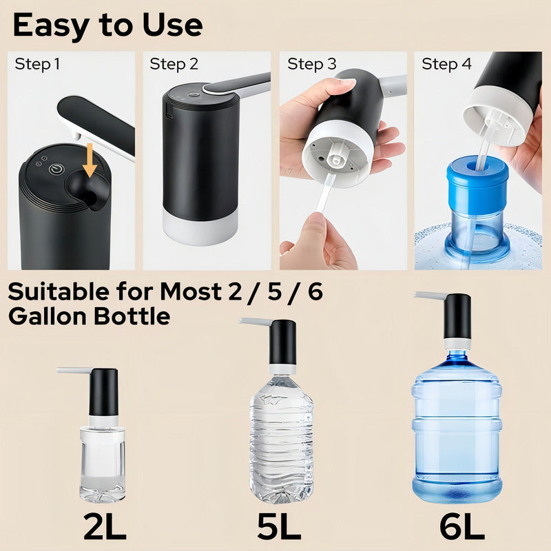 Dispenser Agua Automatico Plegable Bomba Bidon Portatil Color Negro