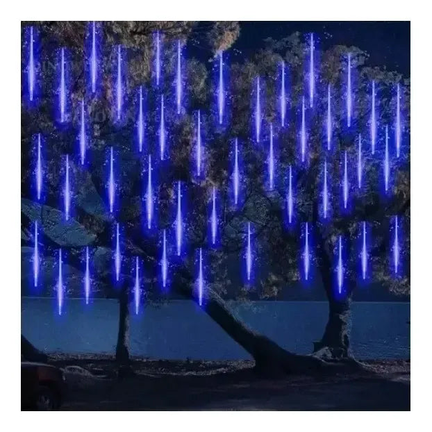 Luces Lluvia De Meteoritos Tubo Solar Led Guirnalda Exterior Azul