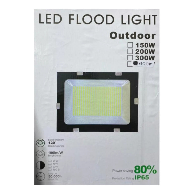 Foco 600w Proyector Luminaria Corriente Exterior Montable Negro Fría