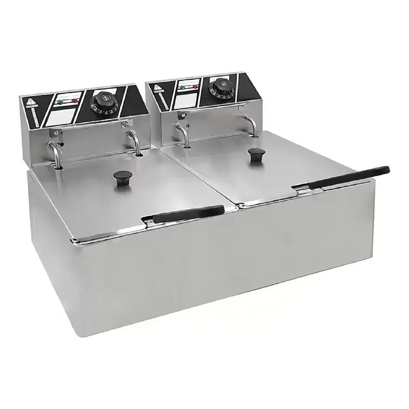 Freidora Doble 12 L Alta Eficiencia Electrica Dos Cestas Plateado 50/60hz