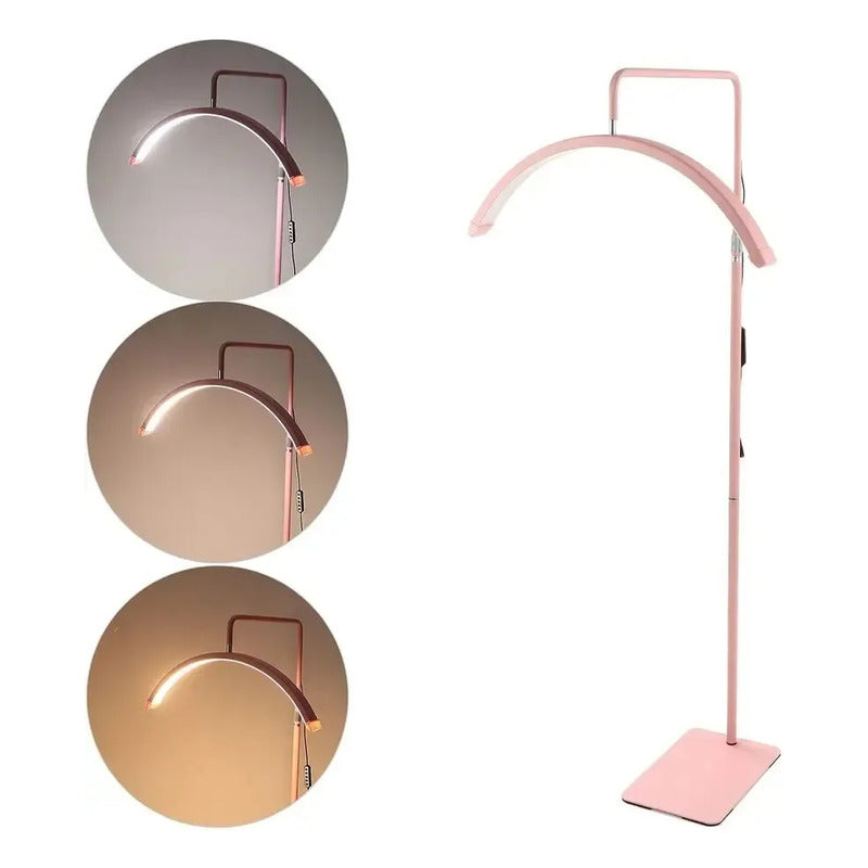 Lámpara Led Lashista Media Luna Profesional Para Manicure Estética Pestañas Cejas Spa Tatuaje Luz Led Rosa Soporte Ajustable De Piso Salón Belleza Cosmetología Alta Iluminación