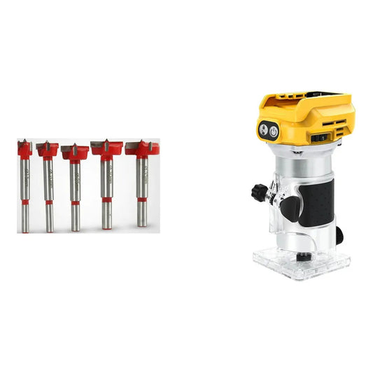 Kit Carpintería: Broca Forstner 5 Piezas + Fresadora De Madera Inalámbrica 2 Baterías Brushless