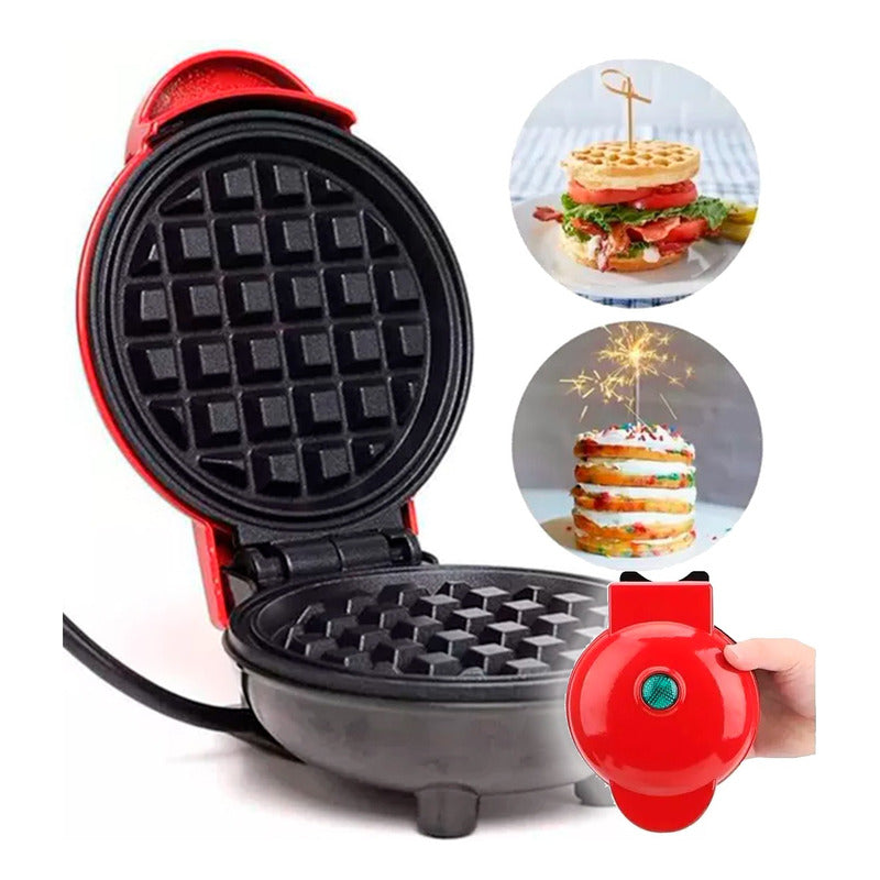 Mini Waflera Eléctrica Redonda Repostería Wafles Negro