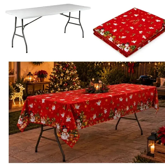Mesa Plegable Resistente Interior/exterior + Mantel Navideño Blanco