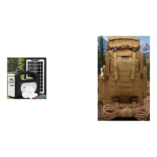 Kit Outdoor: Kit Camping Solar Luz Emergencia Blanco Frío + Mochila Táctica 70l Beige