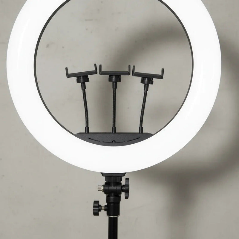 Aro De Luz Profesional Led 44cm + Trípode + 3 Soporte Telef Negro Blanco Frío
