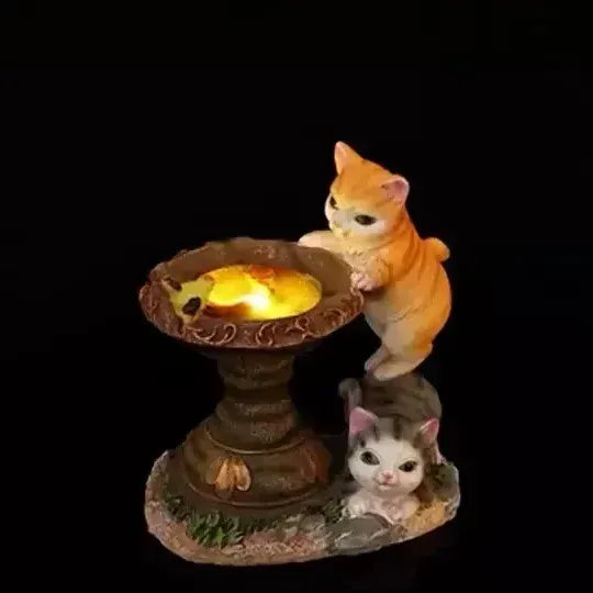 Estatua Decoracion De Gato Y Fuente Con Luz Solar