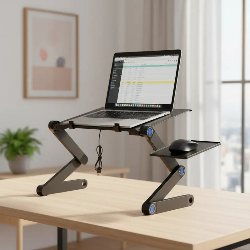 Soporte De Laptop Elevador Notebook Plegable Con Ventilador Gris Oscuro