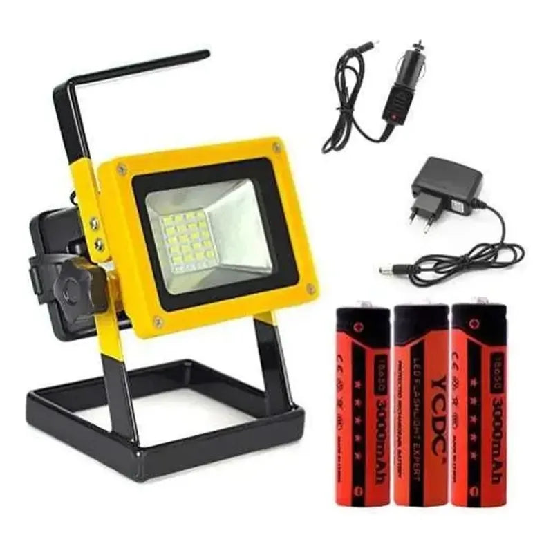 Kit Iluminación: Foco Led Trabajo 100w Recargable 12v/220v + Lámpara Solar Emergencia 48 Led