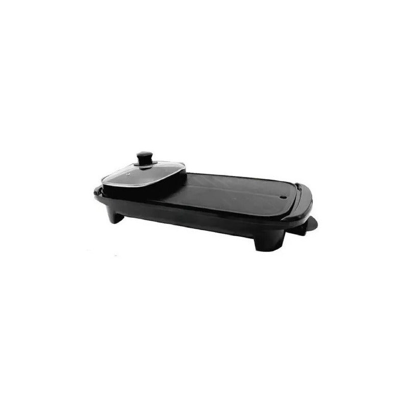 Parrillera Eléctrica Plancha Churrasquera Con Sarten 2 En 1 Negro