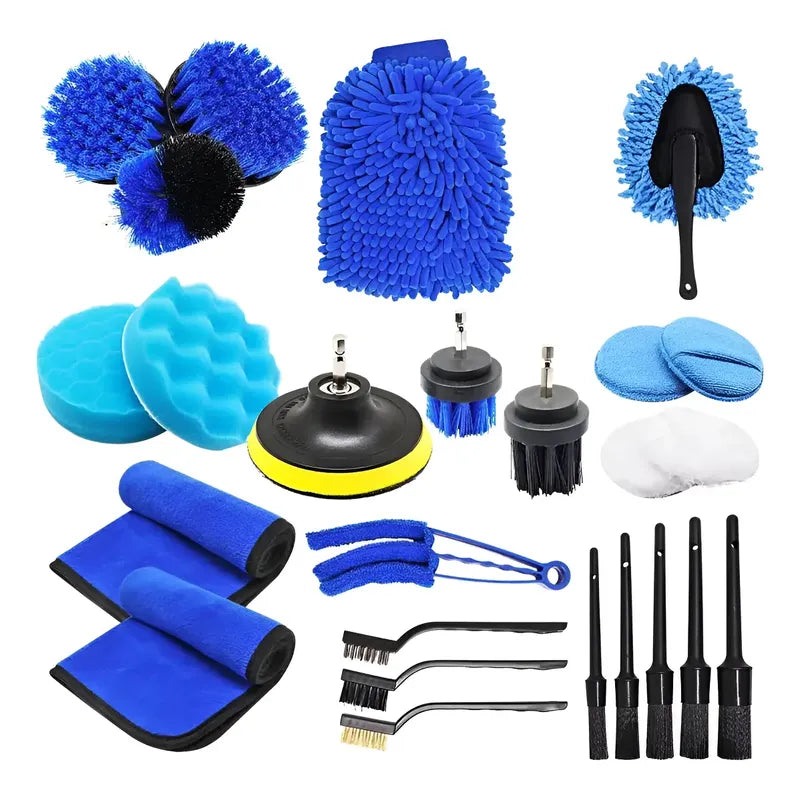 Kit Herramientas: Taladro Inalámbrico Atornillador Portátil Azul + Kit Pulido Auto 25 Piezas