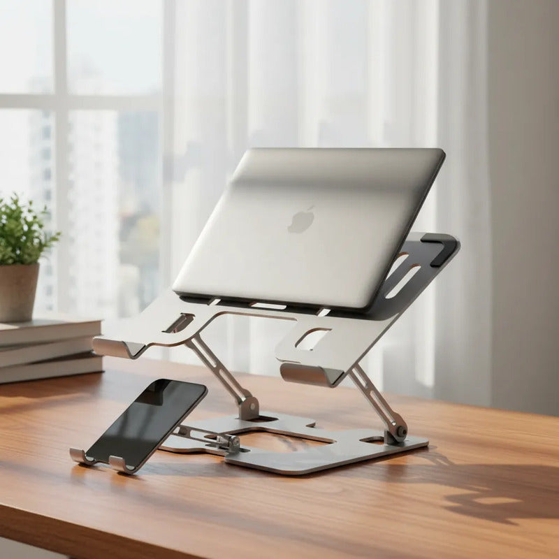Soporte Doble Para Laptop Y Telefono Plegable Antideslizante Gris Oscuro