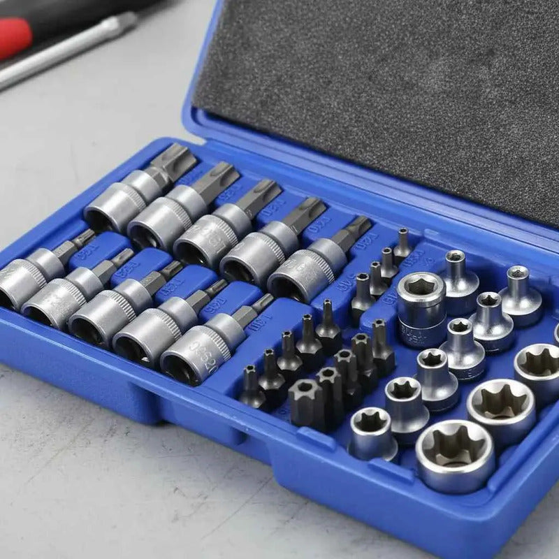 Set De Dados 34 Piezas 3/8 Estrella Torx Macho Hembra
