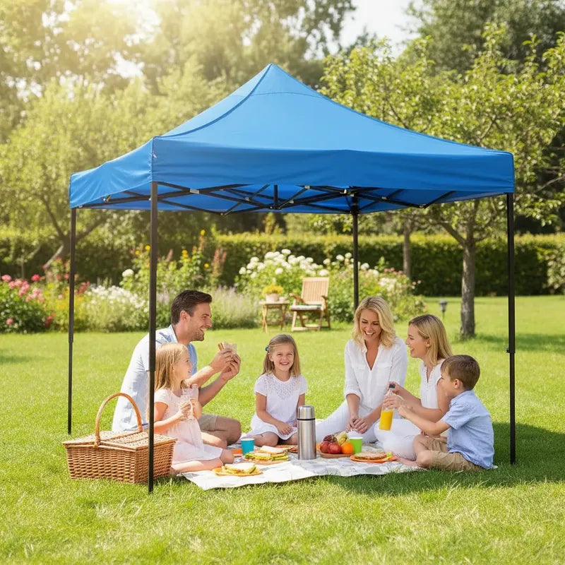 Toldo Metálico 3x3 Plegable Con Lona, Resistente A La Lluvia Azul