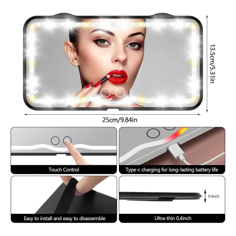 Espejo De Maquillaje Visera De Coche Led  Con 3 Modos De Luz Negro