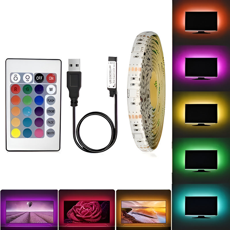Cinta Tira Led Para Tv, Pc, Habitación Usb 5050 Rbg 2mts Rgb