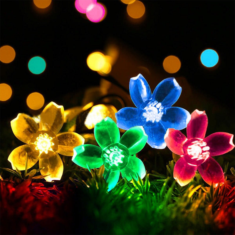 Luces Flores Solar Led Lineal Guirnalda Navidad Eventos  Multicolor