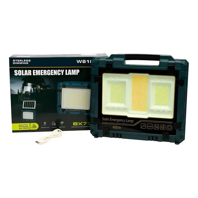 Foco Reflector Led 200w / 400w Recargable Con Panel Solar Negro 400w