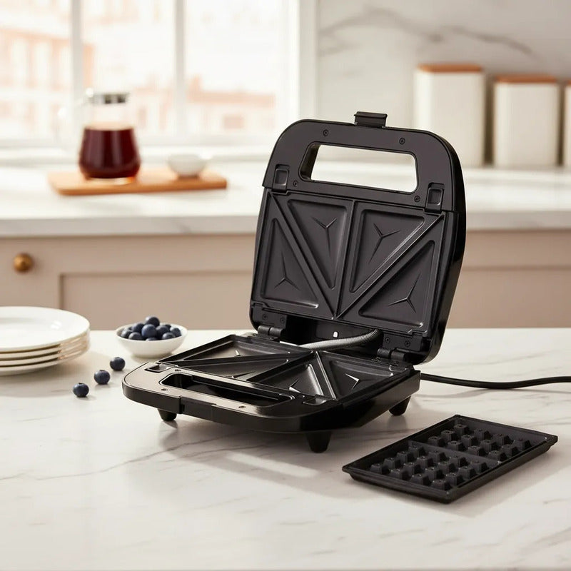 Maquina 3 En 1 Tostador - Grill De Carne - Wafflera Negro