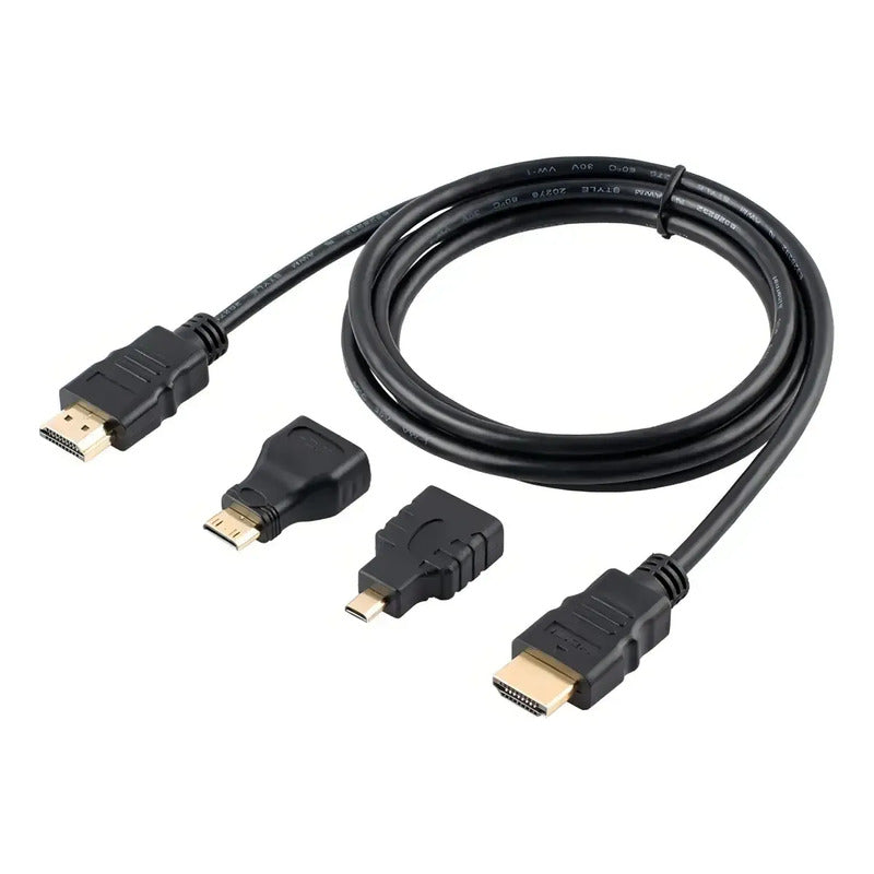 Cable Hdtv 3 En 1, Hdmi Con Adaptadores Mini Hd Y Micro Hd