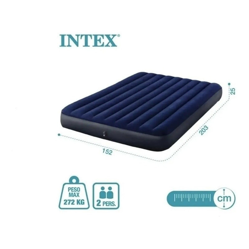 Colchón Inflable 2 Plazas Camping Viajes Hogar Resistente Azul