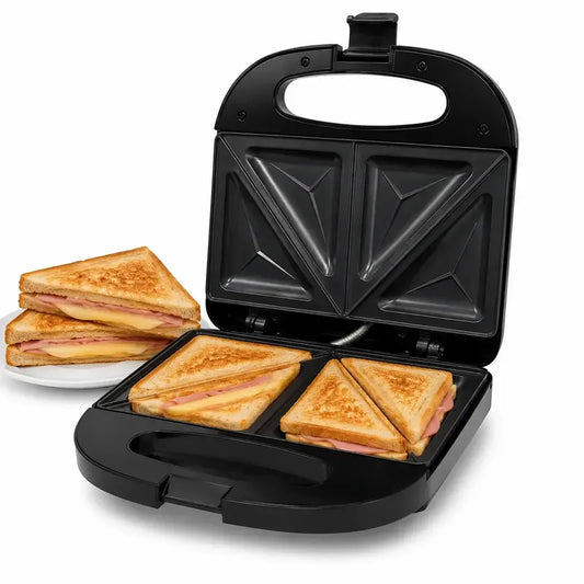 Sandwichera Eléctrica 1200w 2 Sándwiches Antiadherente Grill Tostador Compacto Fácil Limpieza Placas Selladas Cocina Rápida Desayunos Snacks Hogar Negro