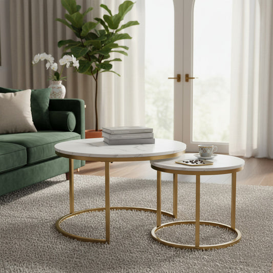 Mesa Auxiliar De Centro Doble Melamina 70x50cm Y 34x40cm Blanco